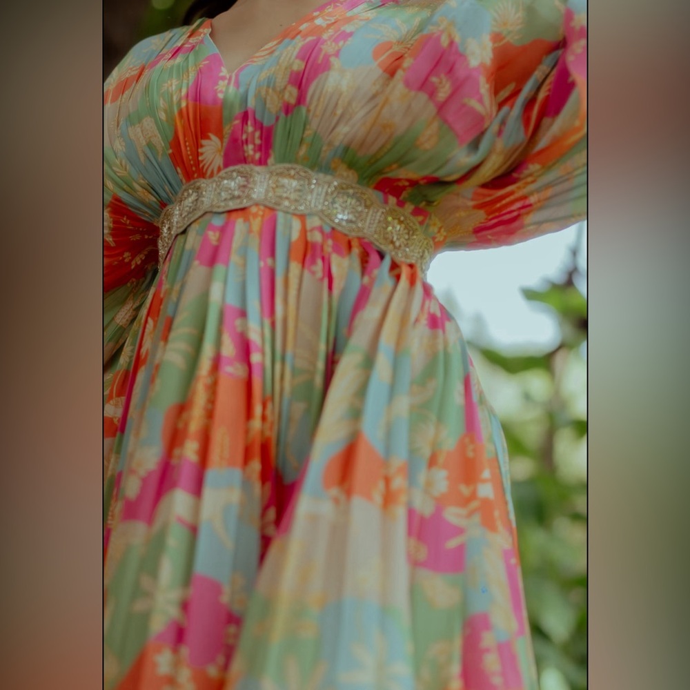 Pauli&Harsh: Multicolored Crepe Printed Kaftan - image 4